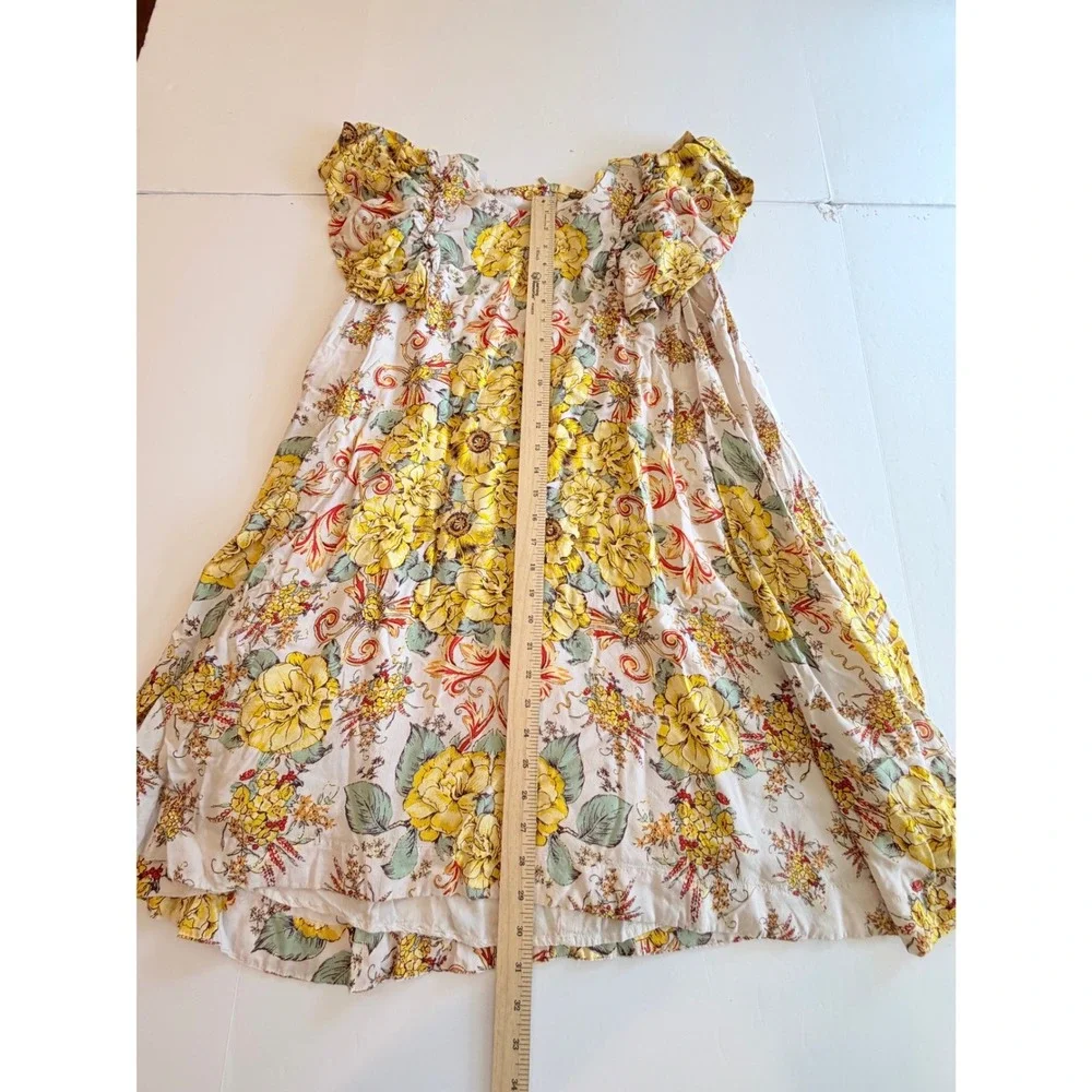 Free People Yellow Floral Ruffle Flutter Sleeve Mini Dress Small